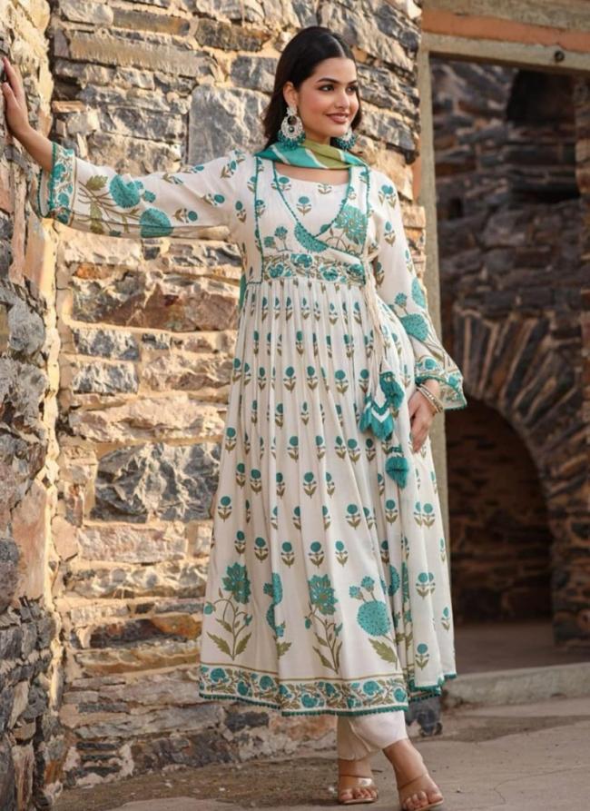 Pure Cotton Blue Traditional Wear Printed Readymade Salwar Suit